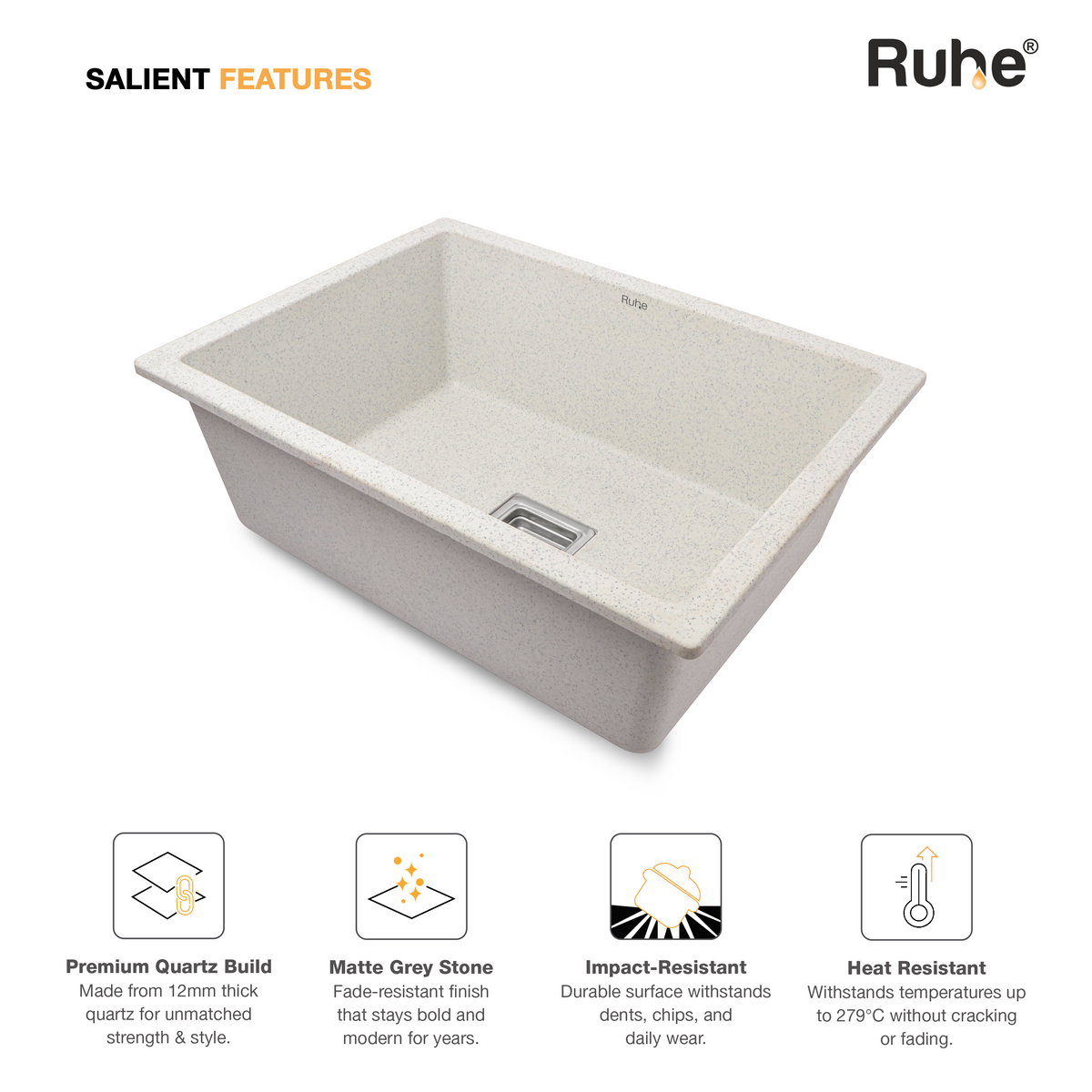 Quartz Single Bowl Kitchen Sink (24 x 18 x 9 Inches)