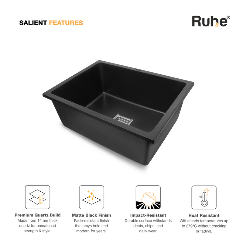 Quartz Single Bowl Kitchen Sink (21 x 18 x 9 Inches)