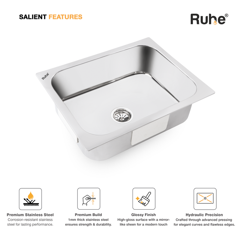 Single Bowl Kitchen Sink (26 x 20 x 9 Inches)