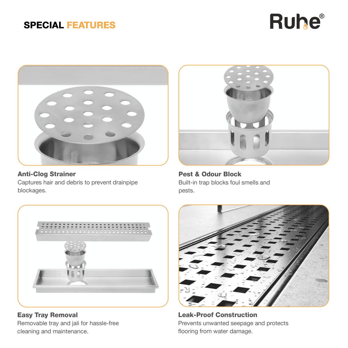 Palo Shower Drain Channel (4 Inches)