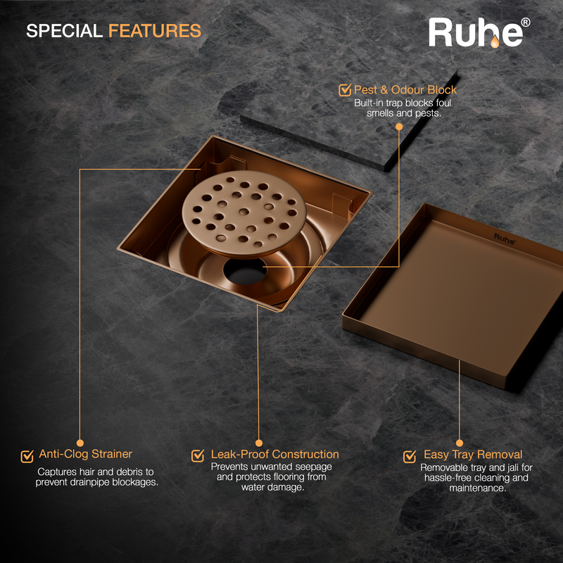 Tile-Insert Shower Drain Channel (6 x 6 Inches)