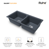 Quartz Double Bowl Kitchen Sink (37 x 18 x 9 Inches)