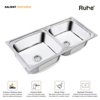 Square 304-Grade Double Bowl Kitchen Sink (37 x 18 x 8 Inches)