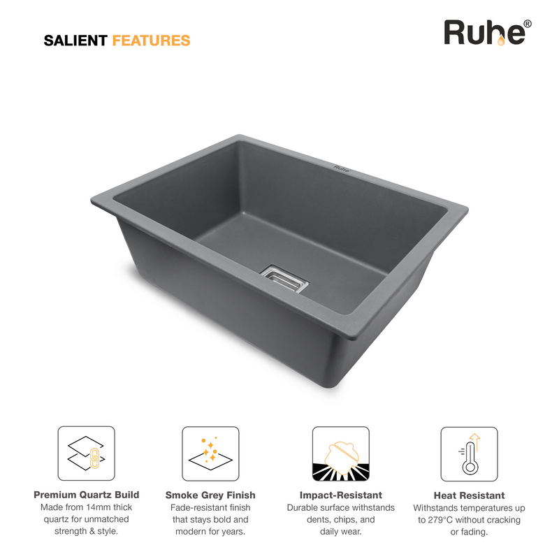 Quartz Single Bowl Kitchen Sink (24 x 18 x 9 Inches)