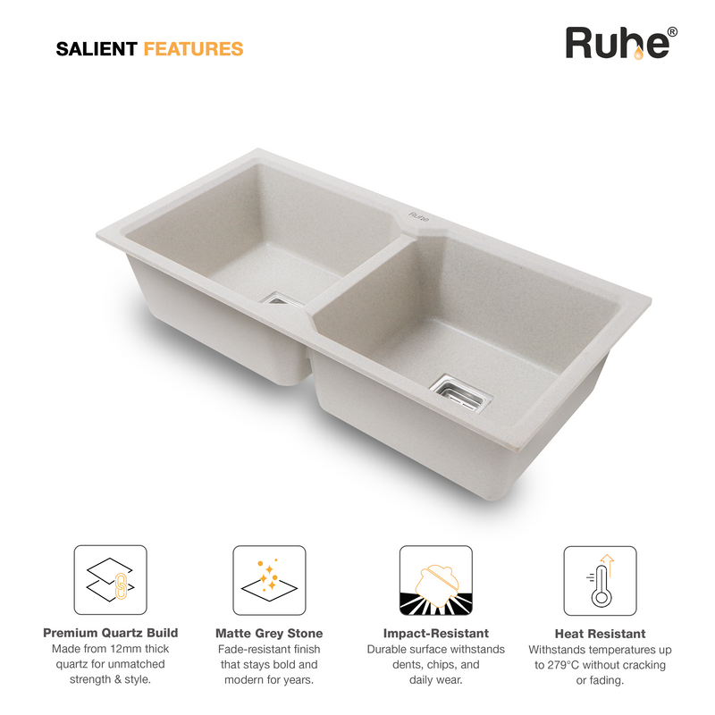 Quartz Double Bowl Kitchen Sink (37 x 18 x 9 Inches)