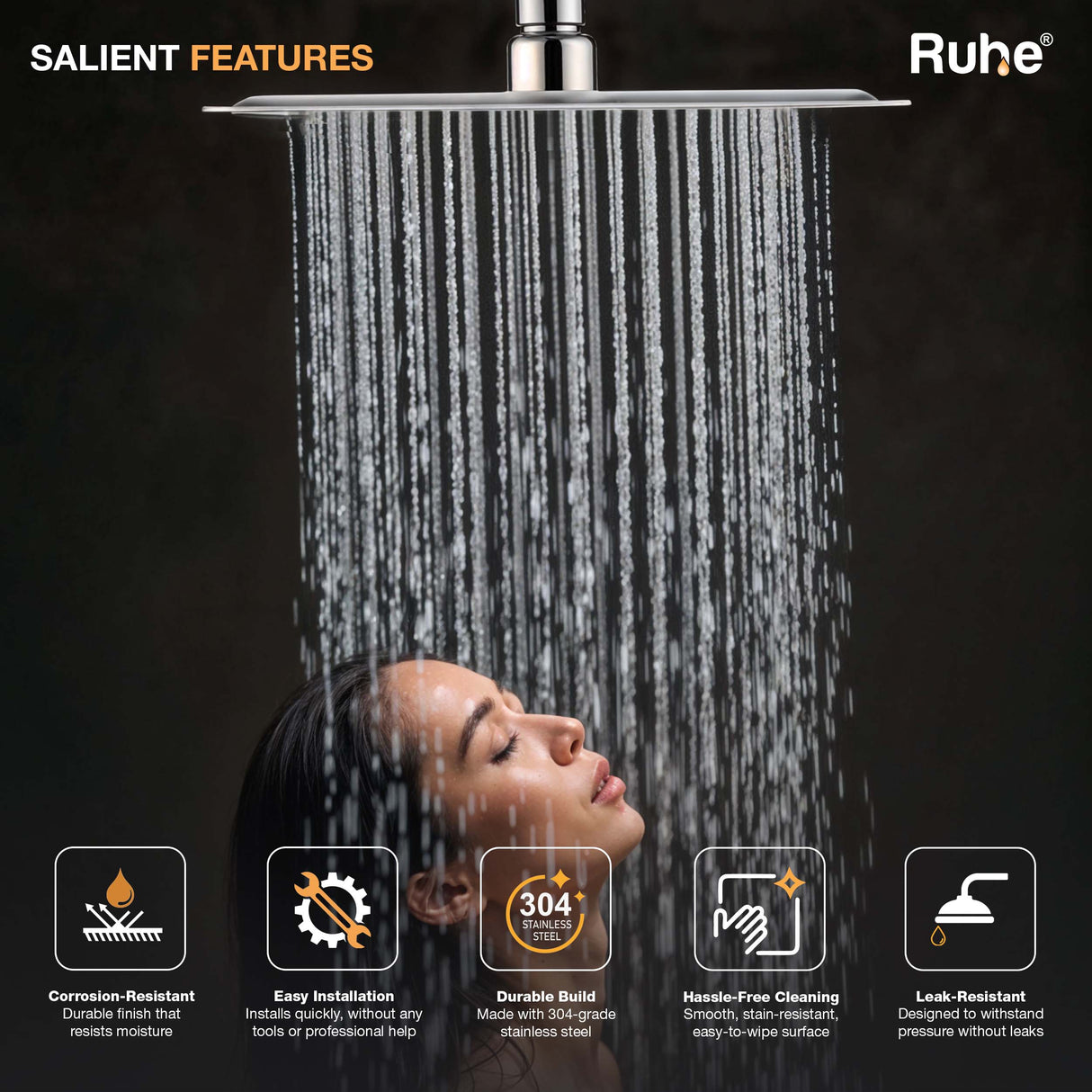 Ultra Sleek 304-Grade SS Overhead Shower