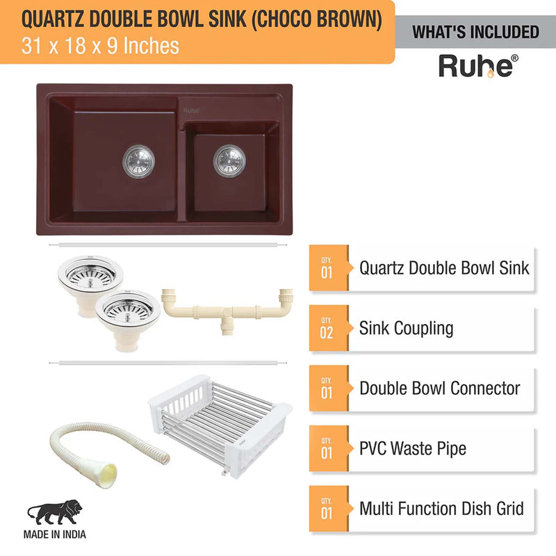 Quartz Double Bowl Kitchen Sink (31 x 18 x 9 Inches)