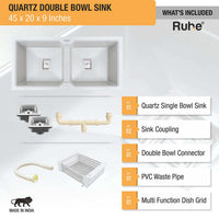 Quartz Double Bowl Kitchen Sink (45 x 20 x 9 Inches) – Matt Black