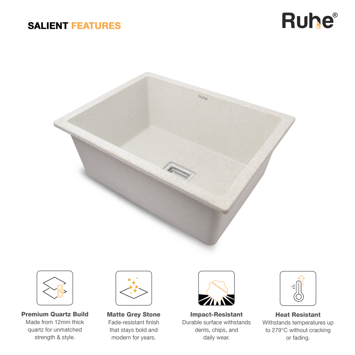 Quartz Single Bowl Kitchen Sink (21 x 18 x 9 Inches)