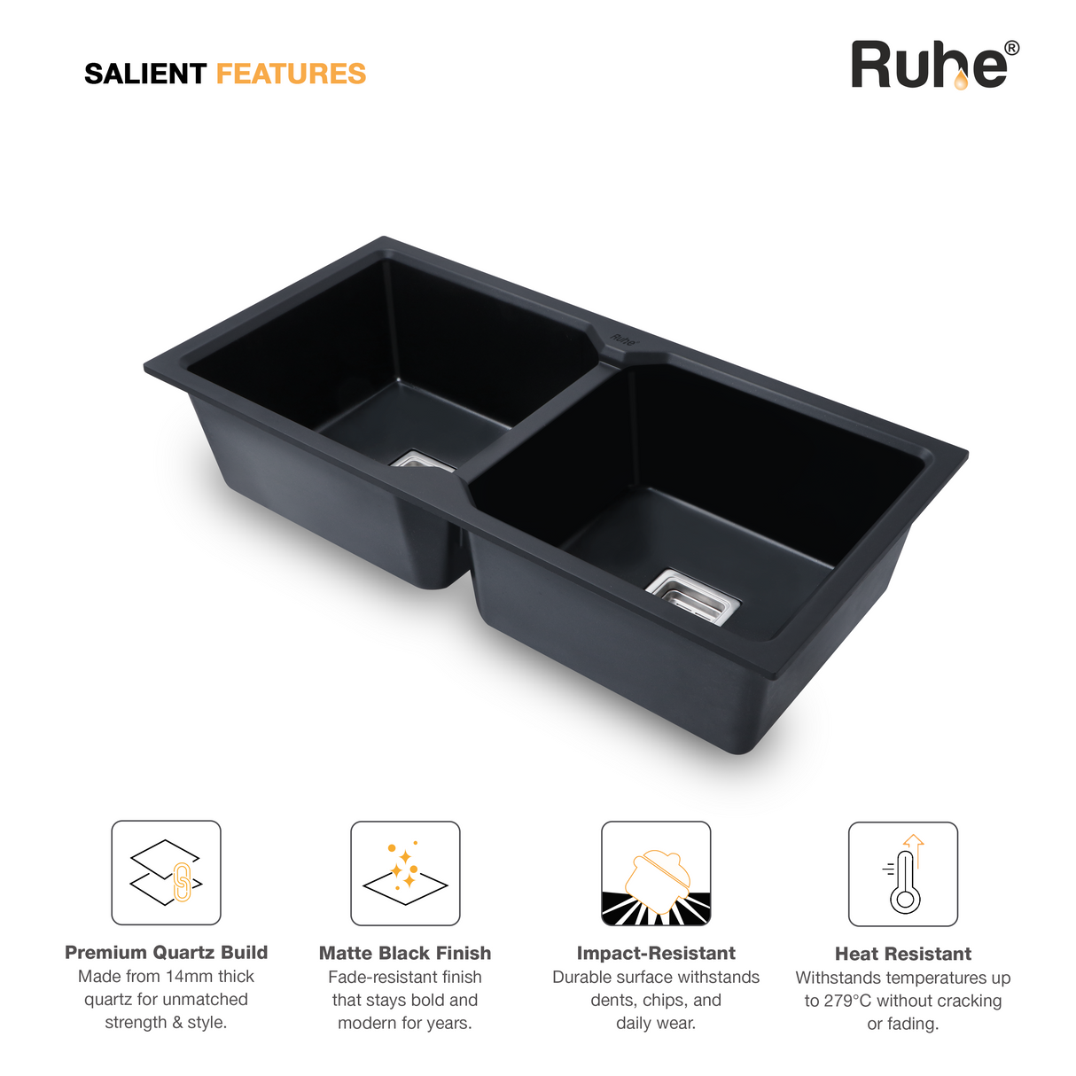 Quartz Double Bowl Kitchen Sink (37 x 18 x 9 Inches)