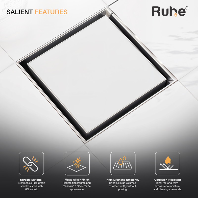 Tile-Insert Shower Drain Channel (6 x 6 Inches)