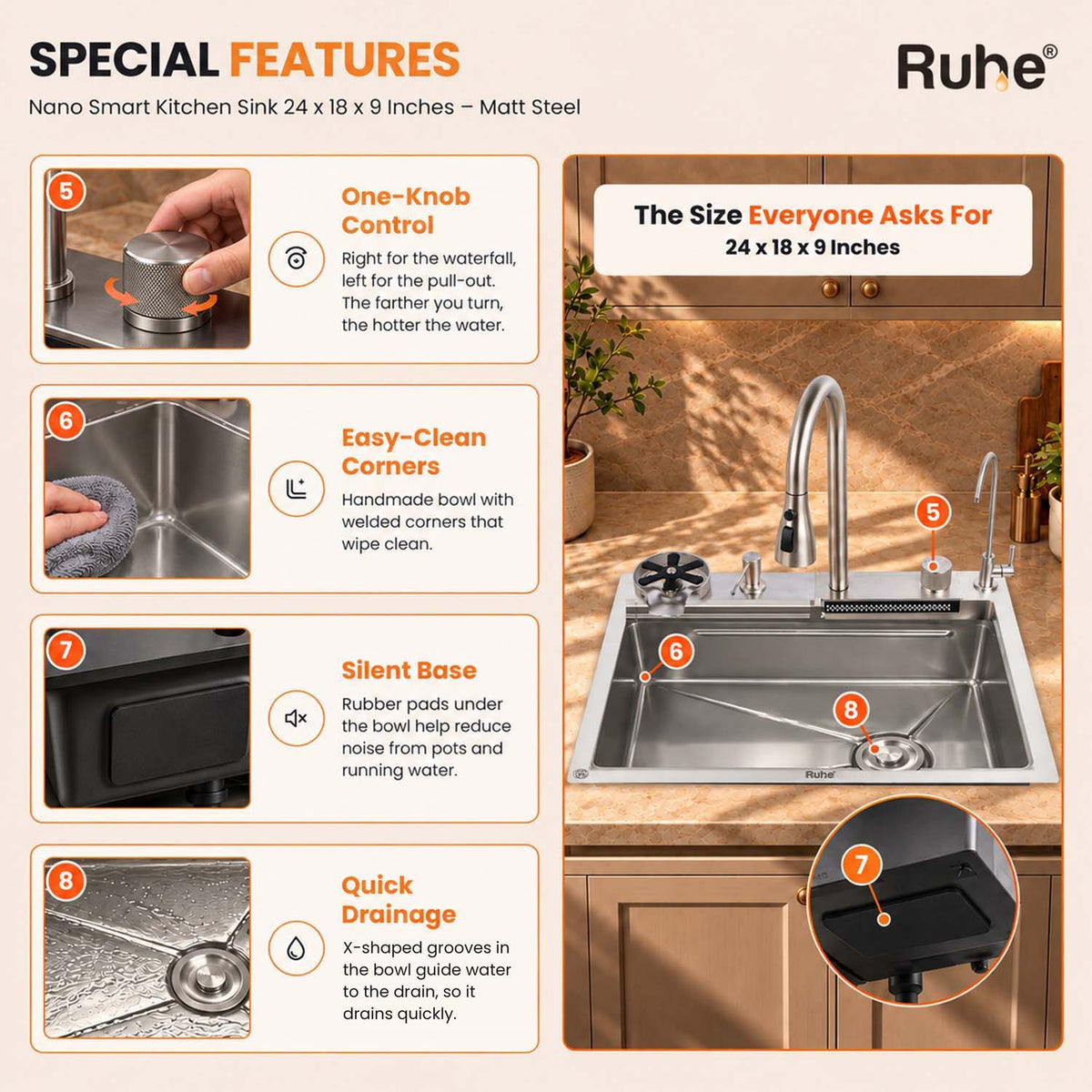 Nano 304-Grade Smart Kitchen Sink with Waterfall