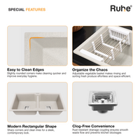 Quartz Double Bowl Kitchen Sink (37 x 18 x 9 Inches)