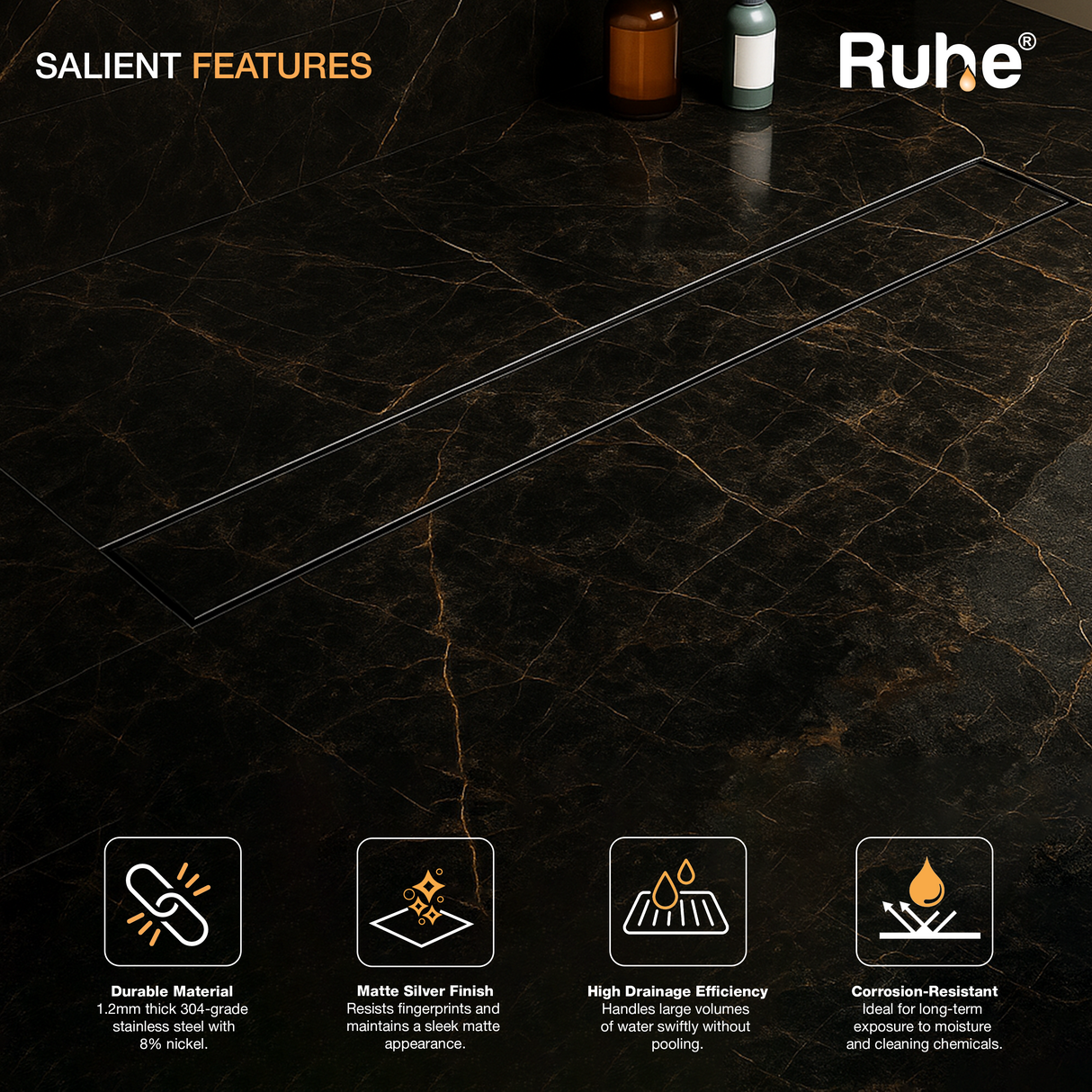 Tile-Insert Shower Drain Channel (4 Inches)