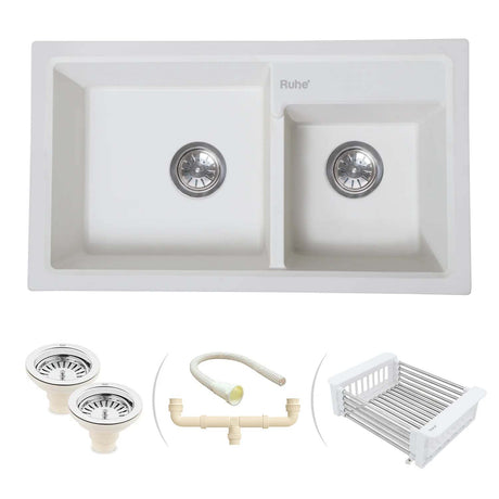 Quartz Double Bowl Kitchen Sink (31 x 18 x 9 Inches)