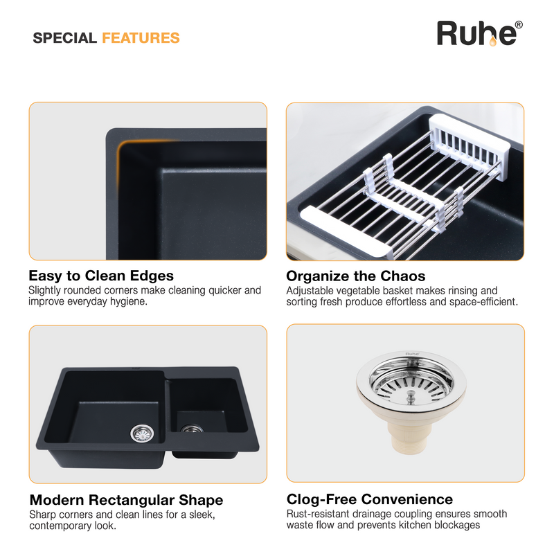 Quartz Double Bowl Kitchen Sink (34 x 20 x 9 inches)