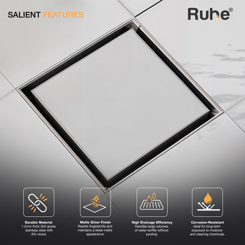 Marble-Insert Shower Drain Channel (6 x 6 Inches)