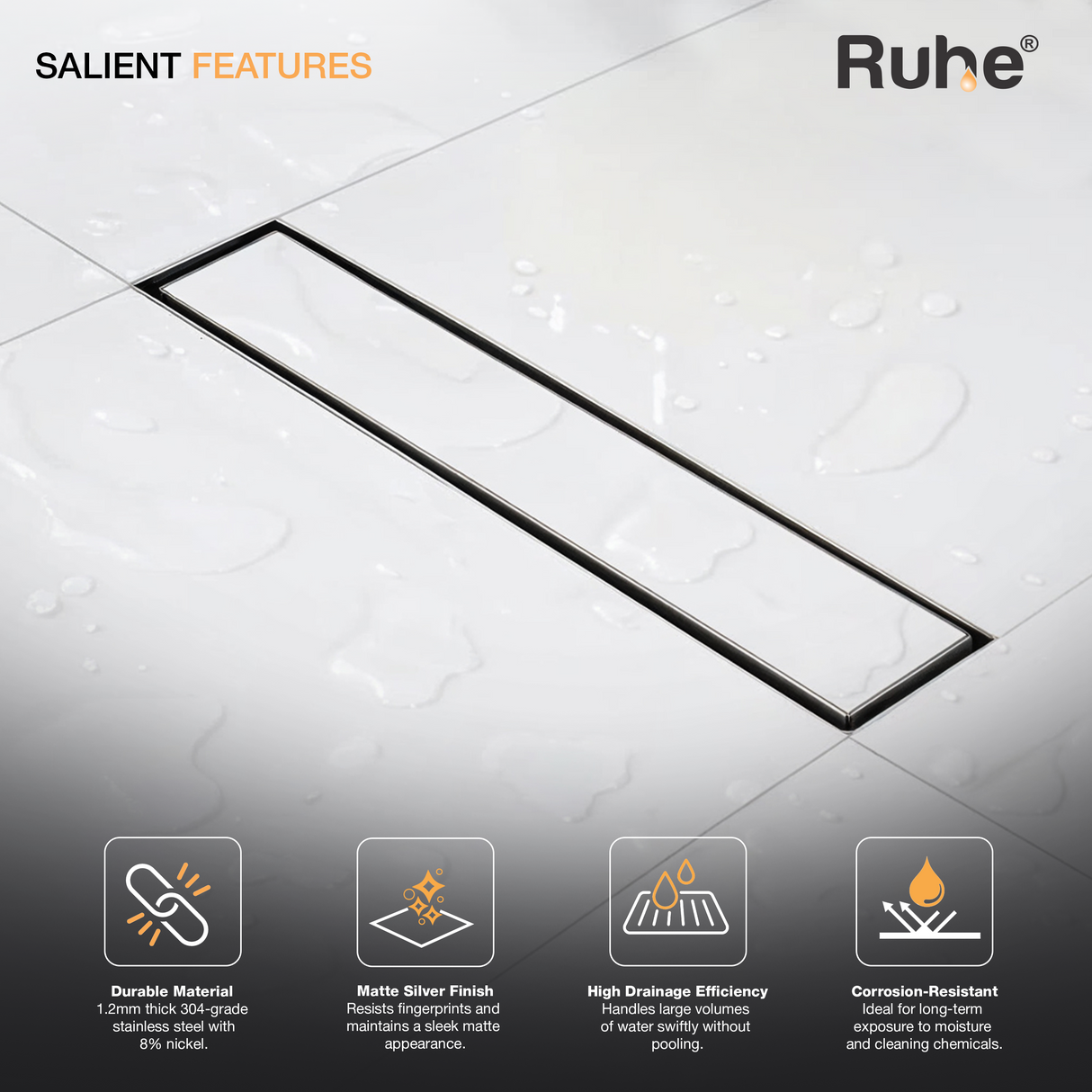 Marble-Insert Shower Drain Channel (2 Inches)