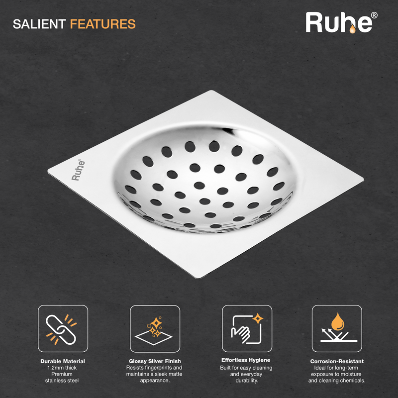 One Square Flat Cut Floor Drain