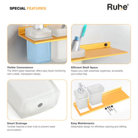 Ember Aluminium Shelf with Glass Tumbler & Soap Dispenser