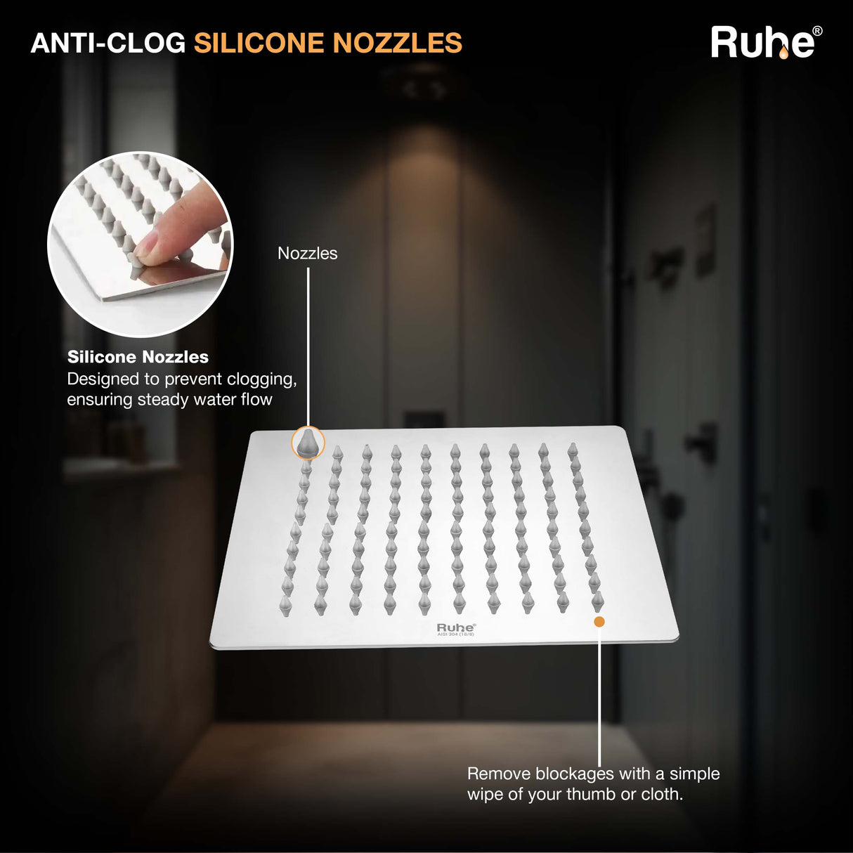 Ultra Sleek 304-Grade SS Overhead Shower