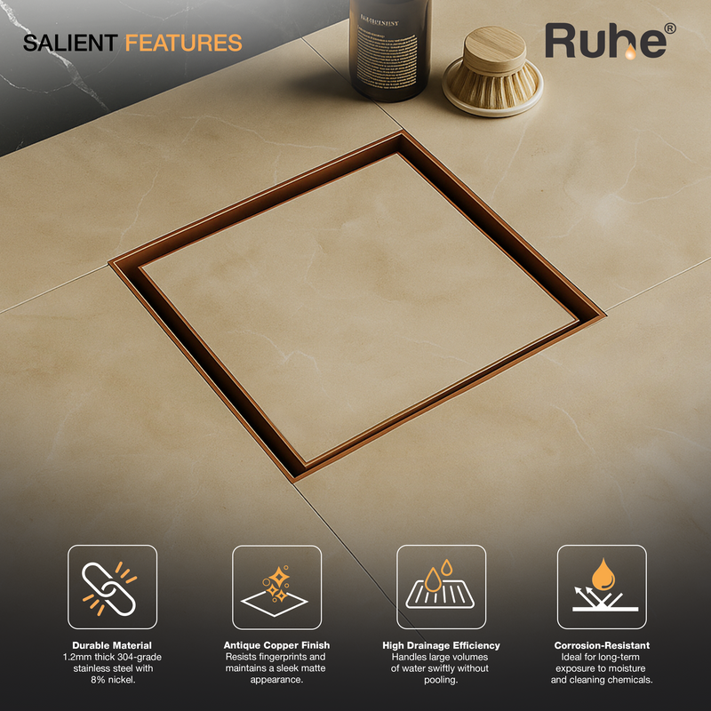 Tile-Insert Shower Drain Channel (6 x 6 Inches)