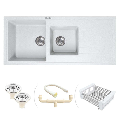 Quartz Double Bowl with Drainboard Kitchen Sink (45 x 20 x 9 inches)