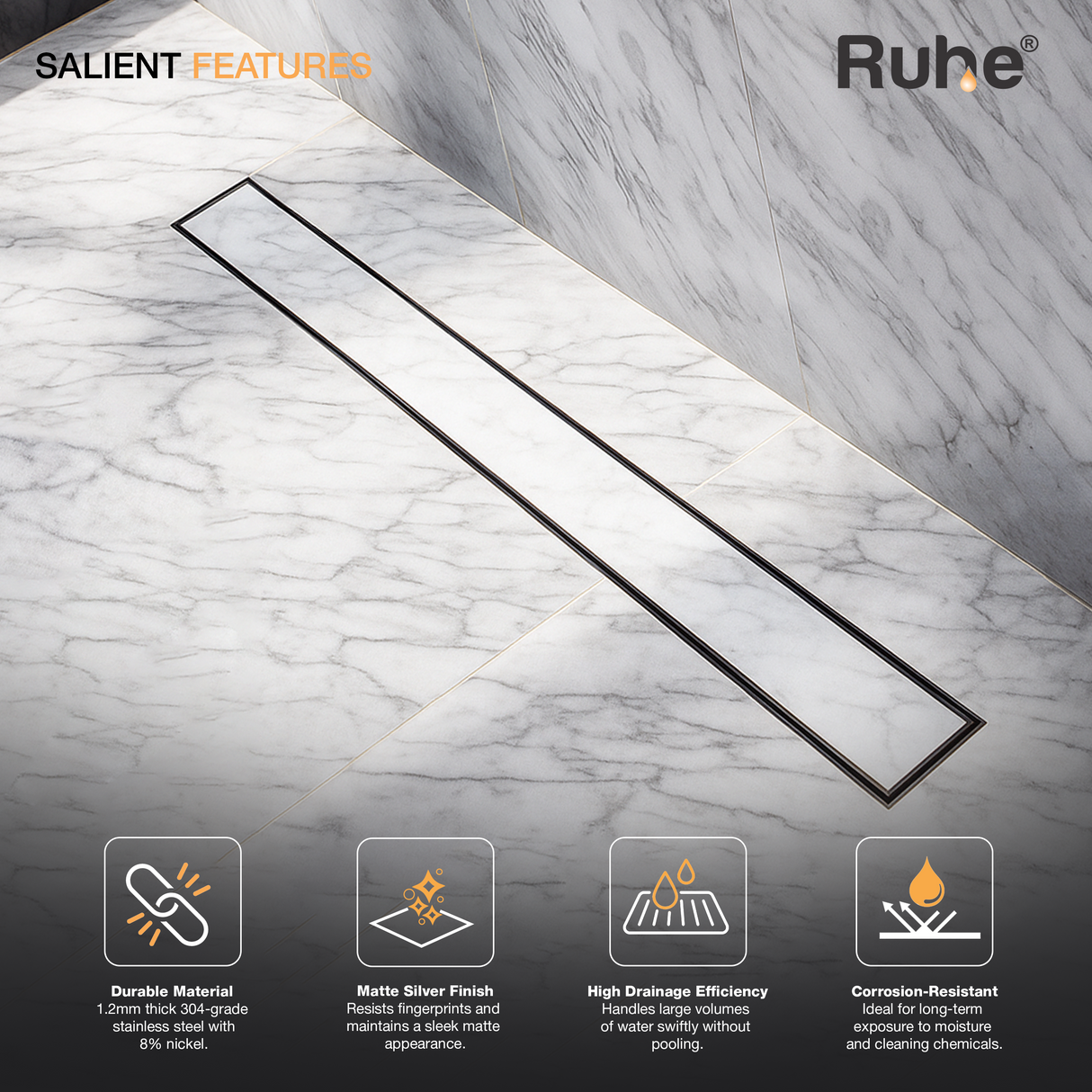 Tile-Insert Shower Drain Channel (2 Inches)