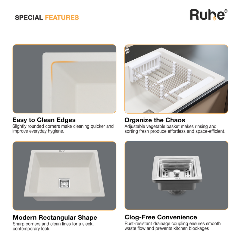 Quartz Single Bowl Kitchen Sink (24 x 18 x 9 Inches)