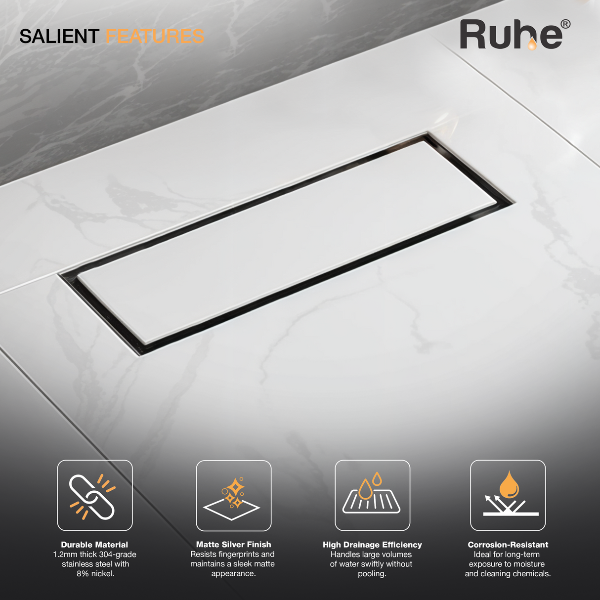 Tile-Insert Shower Drain Channel (4 Inches)