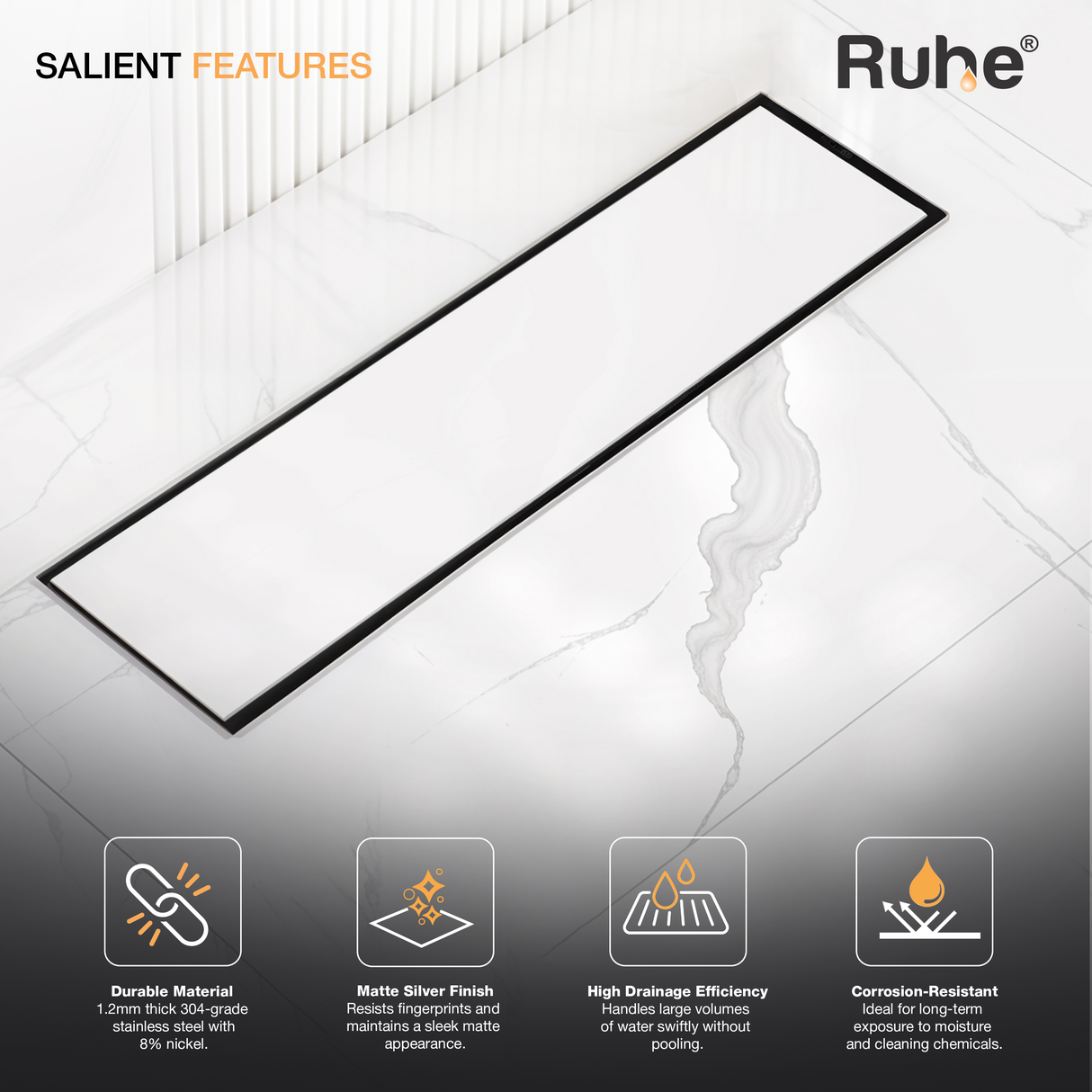 Tile-Insert Shower Drain Channel (4 Inches)