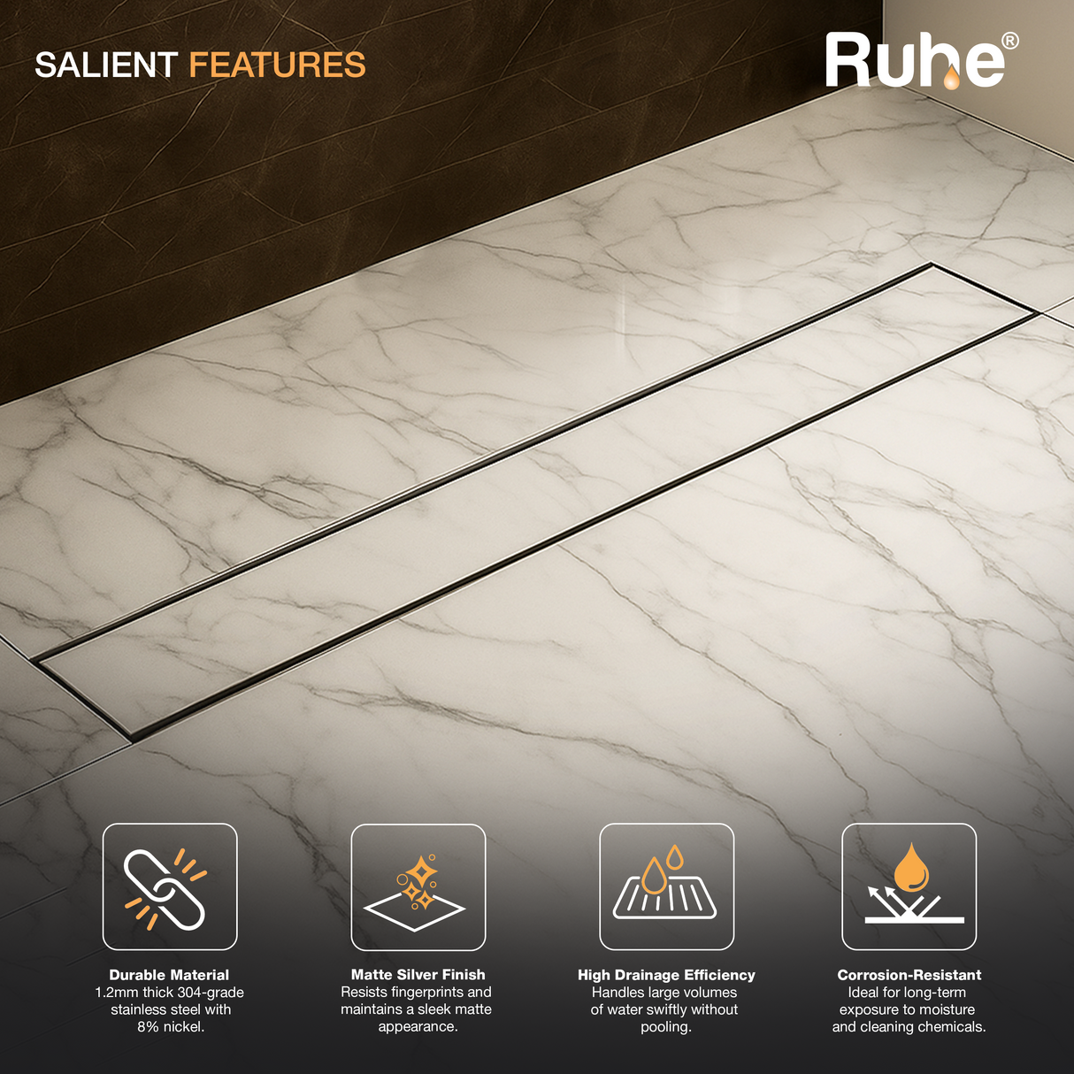 Tile-Insert Shower Drain Channel (3 Inches)