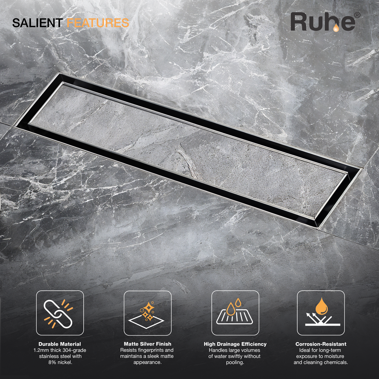 Tile-Insert Shower Drain Channel (3 Inches)