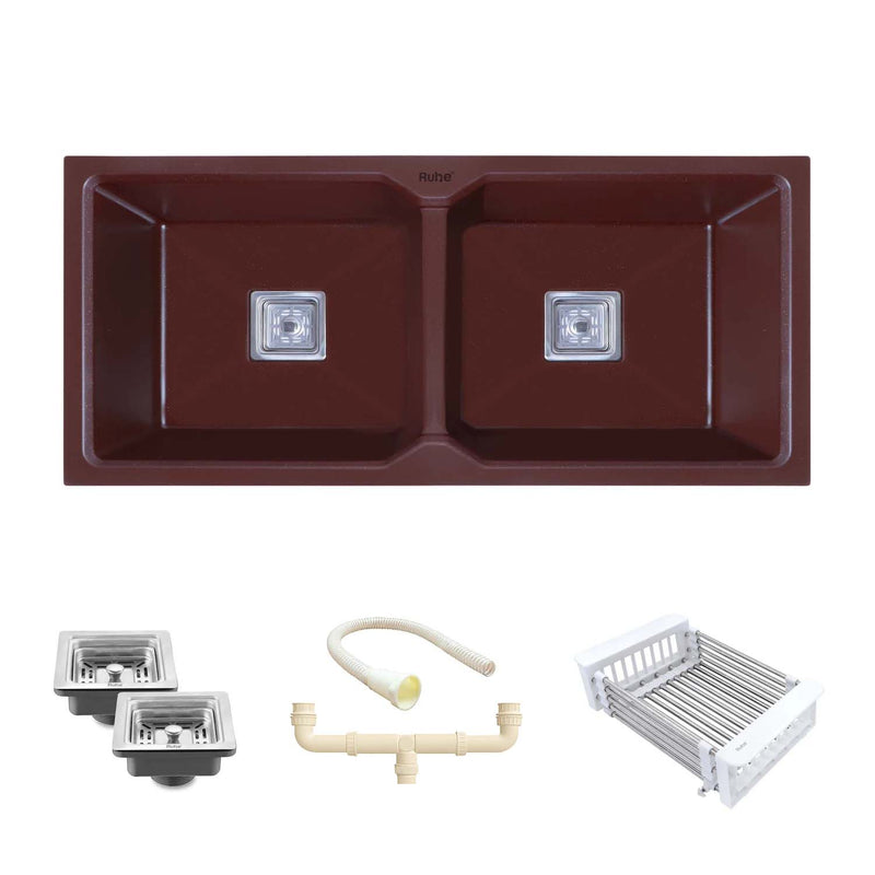 Quartz Double Bowl Kitchen Sink Coloured (37 x 18 x 9 Inches)