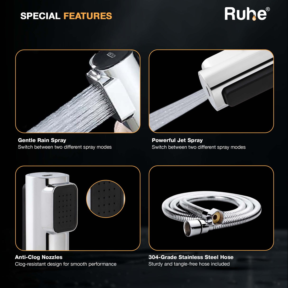 Target Chrome Health Faucet with Dual Flow and 1 Meter 304-Grade SS Hose & Hook