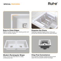 Quartz Double Bowl Kitchen Sink Coloured (45 x 20 x 9 inches)
