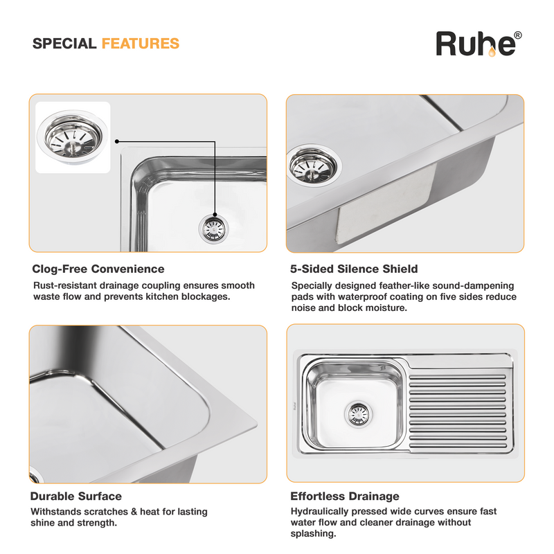 Single Bowl with Drainboard Kitchen Sink (37 x 18 x 8 Inches)