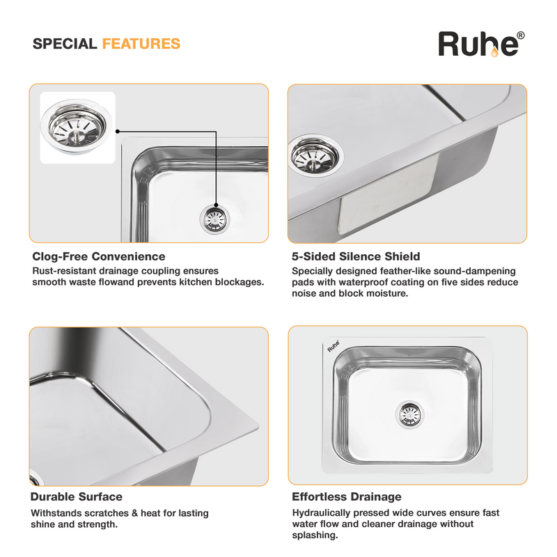 Single Bowl Premium Kitchen Sink (15 x 12 x 6 Inches)