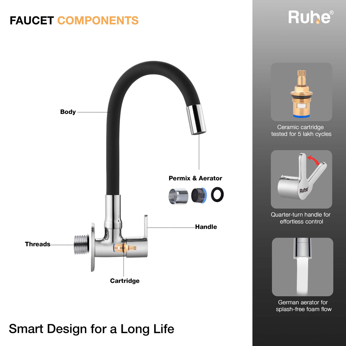 Pavo Wall Mount Kitchen Sink Tap with Coloured Flexible Silicone Spout