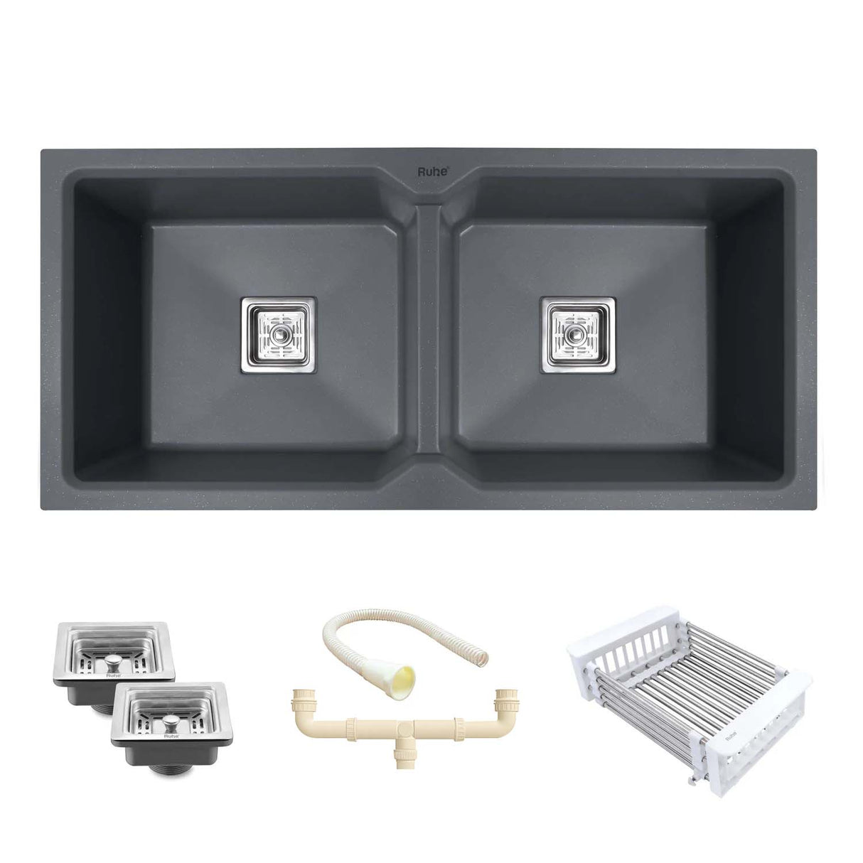 Quartz Double Bowl Kitchen Sink (45 x 20 x 9 inches)