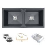 Quartz Double Bowl Kitchen Sink (45 x 20 x 9 inches)