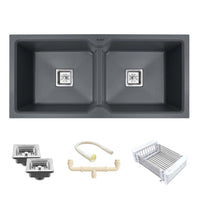 Quartz Double Bowl Kitchen Sink (45 x 20 x 9 Inches) – Matt Black