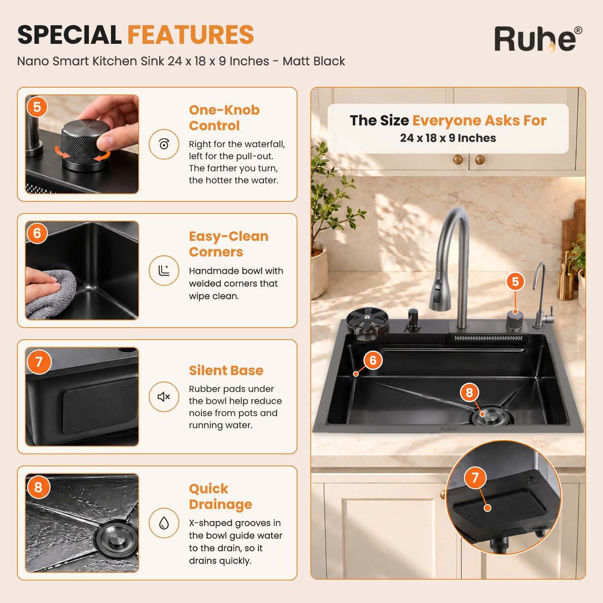 Nano 304-Grade Smart Kitchen Sink with Waterfall