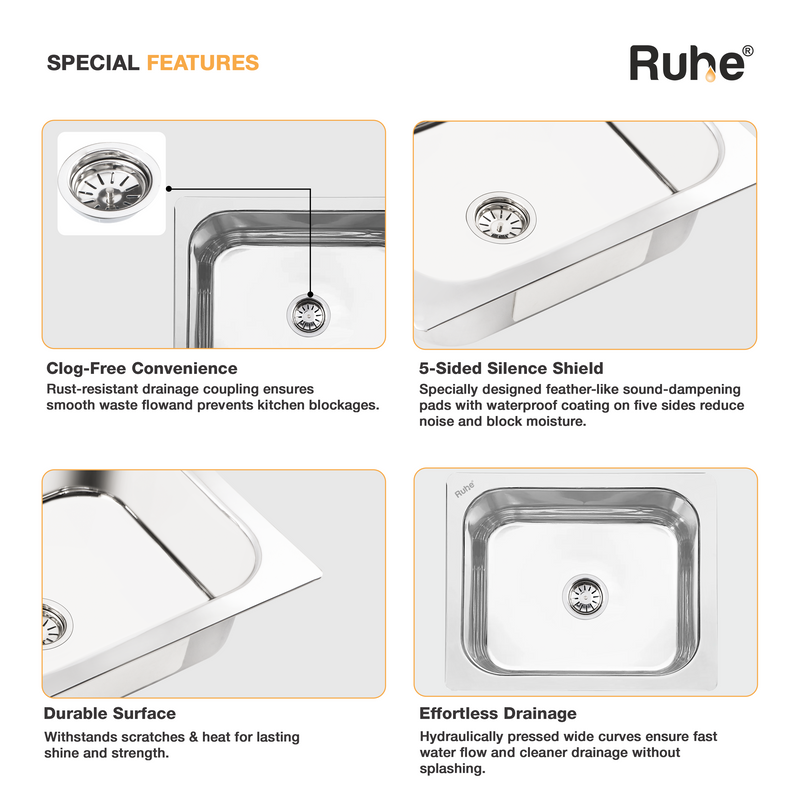 Single Bowl Premium Kitchen Sink (24 x 18 x 9 Inches)