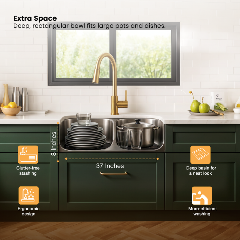 Double Bowl Kitchen Sink 304-Grade (37 x 18 x 8 Inches)
