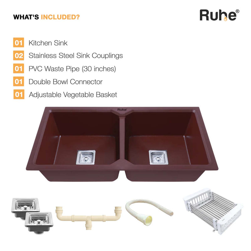 Quartz Double Bowl Kitchen Sink Coloured (37 x 18 x 9 Inches)