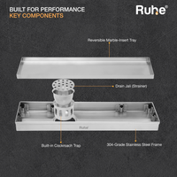 Marble-Insert 304-Grade Shower Drain Channel (3 Inches)