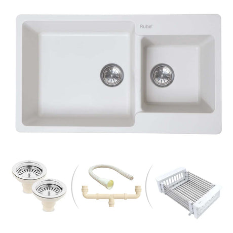 Quartz Double Bowl Kitchen Sink (34 x 20 x 9 inches)
