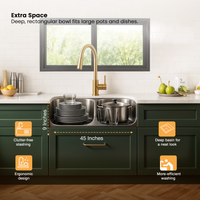 Double Bowl Kitchen Sink (45 x 20 x 9 Inches)(Deep Bowl)