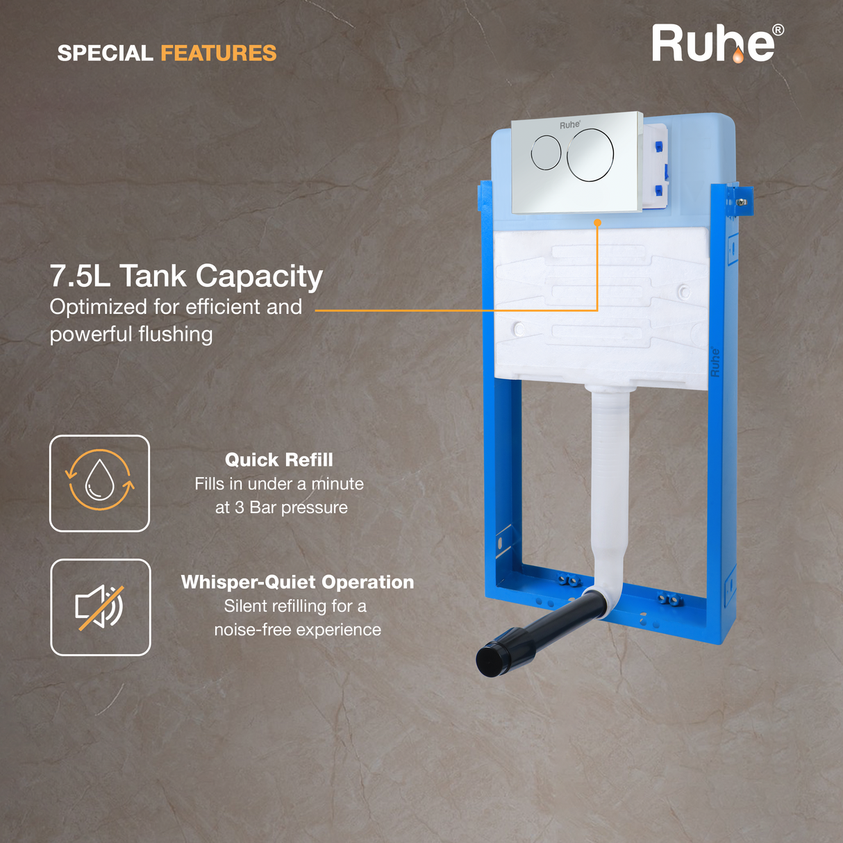 Pneumatic Concealed Cistern for Western Commode with Half Frame